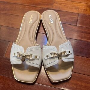 ALDO White Slide Sandals with Gold Accents